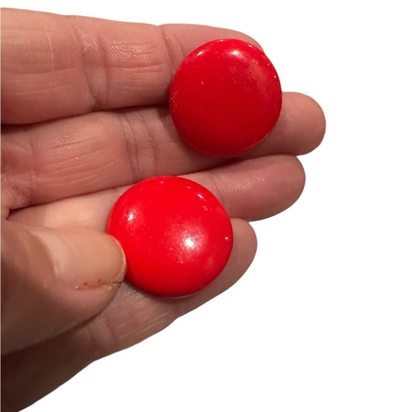 Round Apple Red Stud Style Earrings - Picture 1 of 6